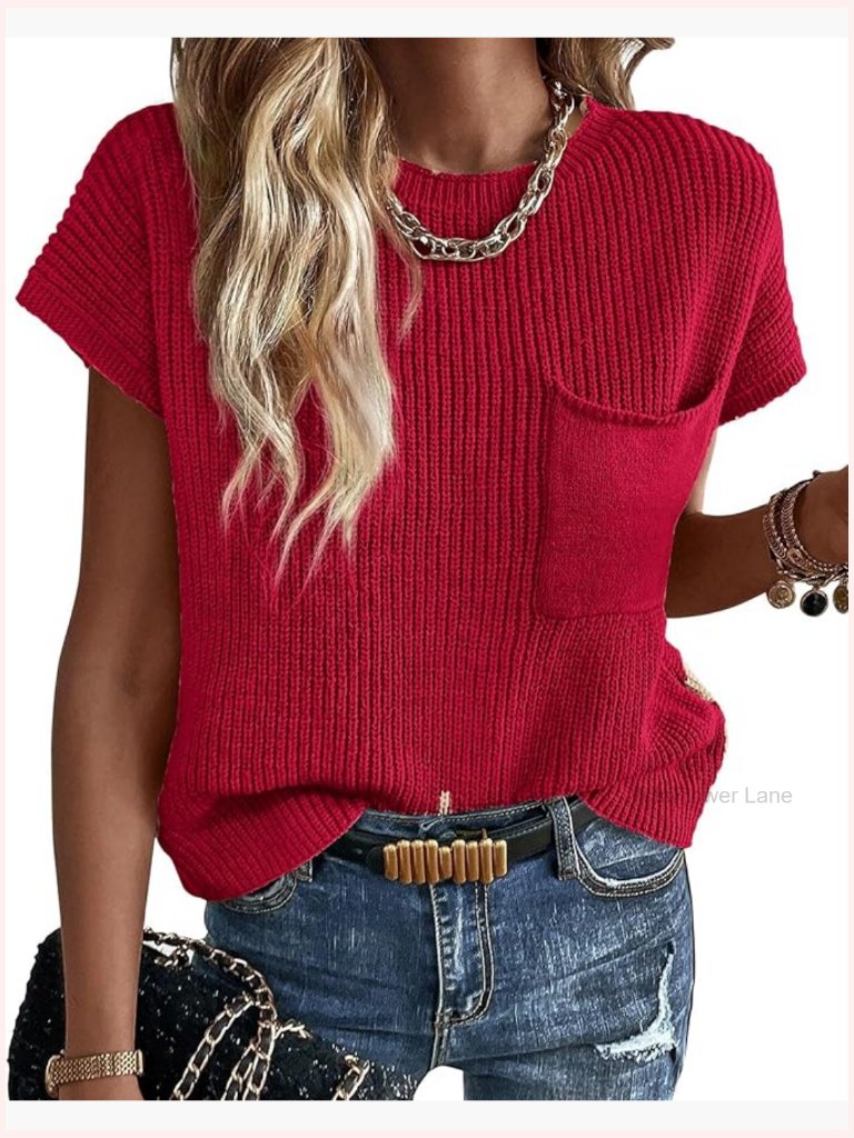 Short Sleeve Sweater For Women, Cotton Knit Pullover Tank Tops, Lightweight